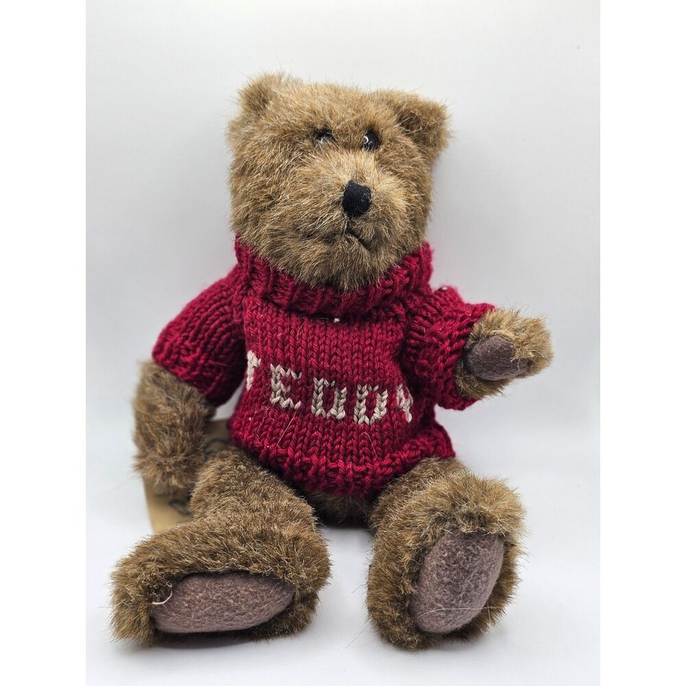 Vintage 1985-1995 Boyds Bears Winston B Bean Teddy Bear Red Sweater Tags